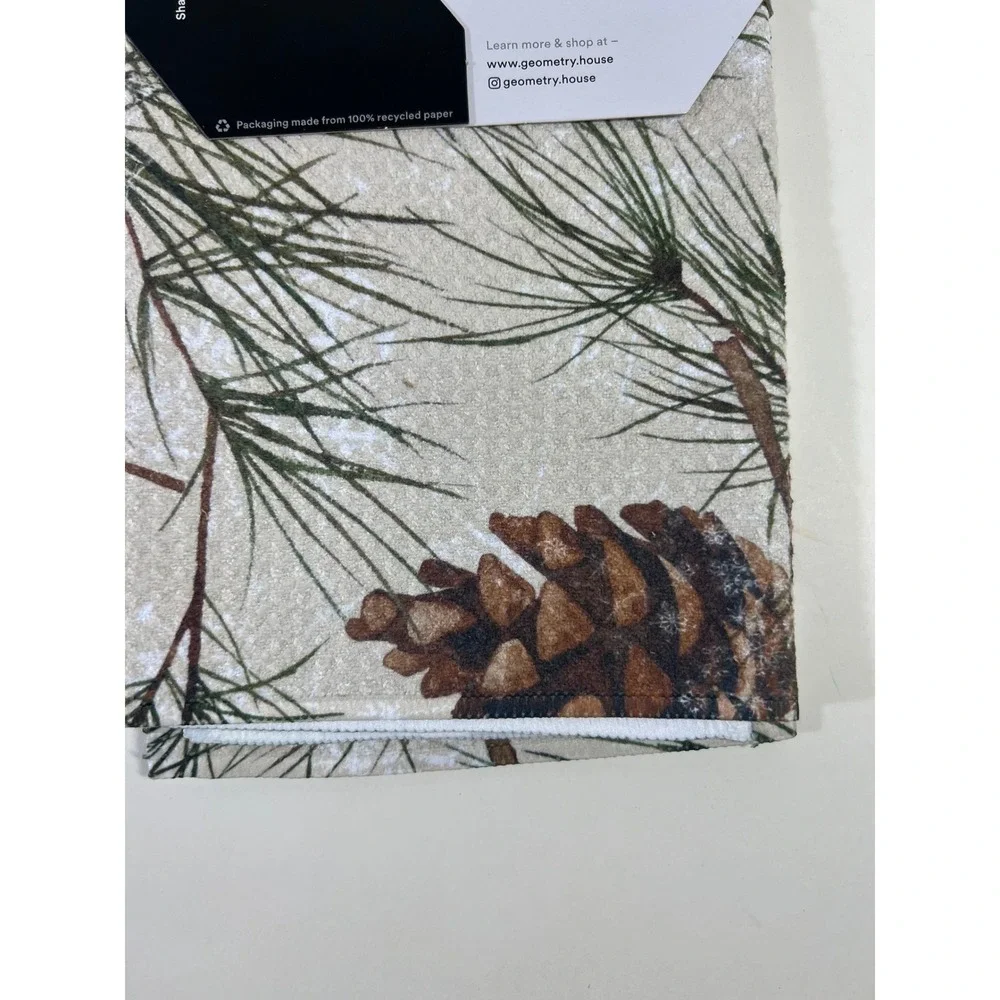 Geometry Evergreen Frost Pine Cone Tea Towel 18 x 30